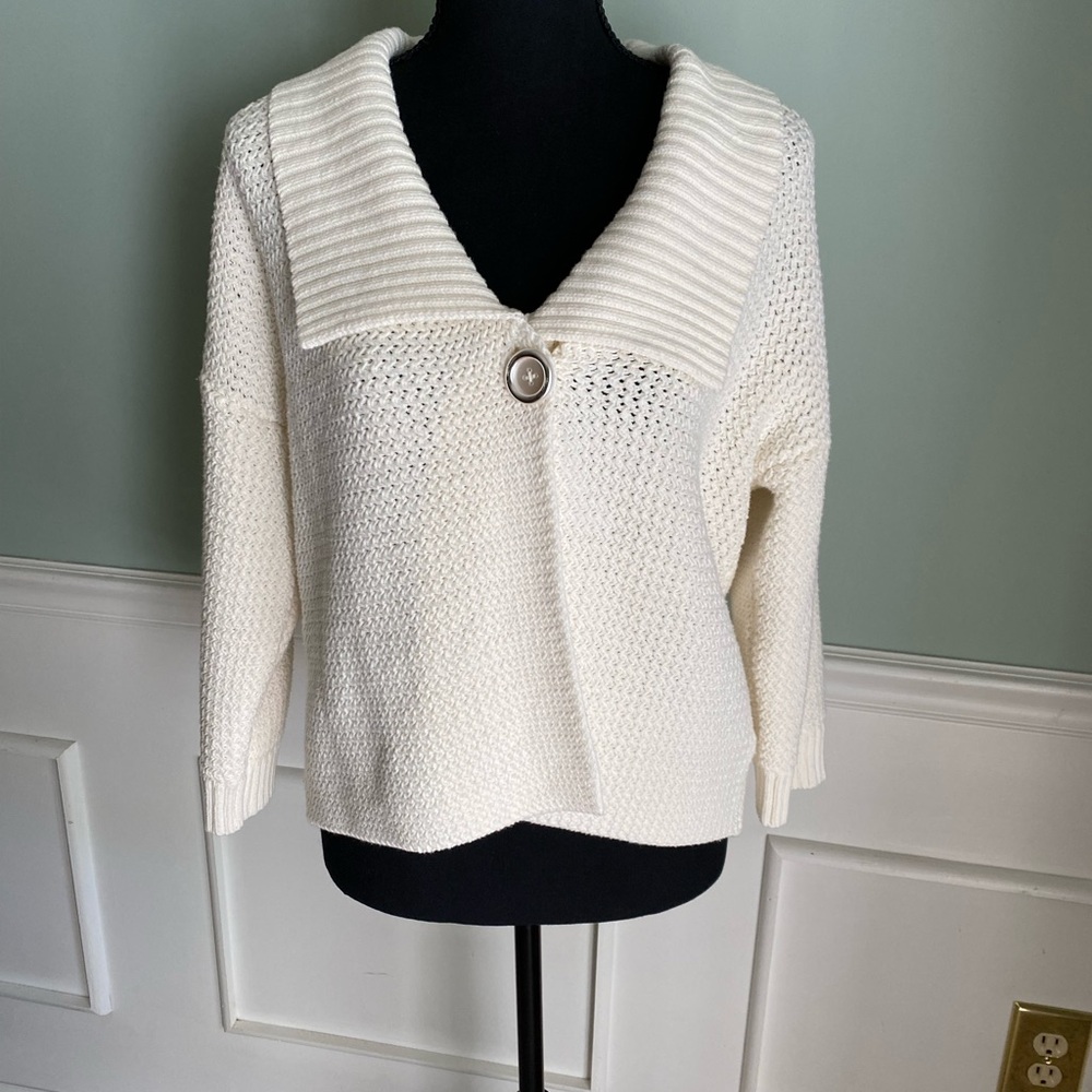 Jones New York Cream Cardigan with Shawl Collar and Ribbed Texture